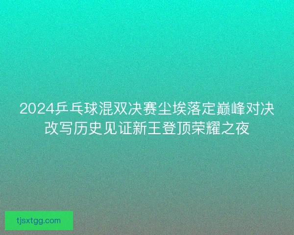 2024乒乓球混双决赛尘埃落定巅峰对决改写历史见证新王登顶荣耀之夜